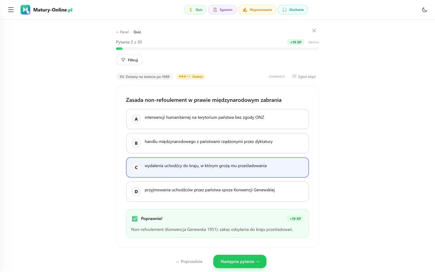 Quiz w Matury Online: pytanie z tematu „Zmiany na świecie po 1989”